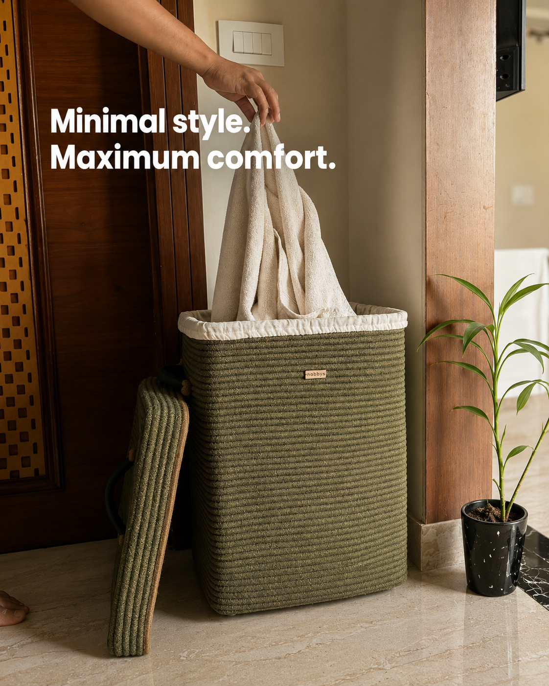 Timeless Olive Rectangular Laundry Basket with Wheels and Lid