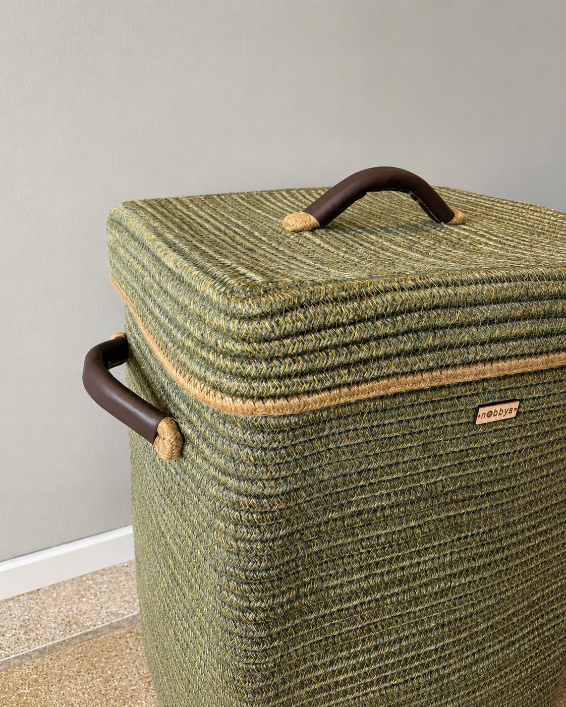 Timeless Olive Rectangular Laundry Basket with Wheels and Lid
