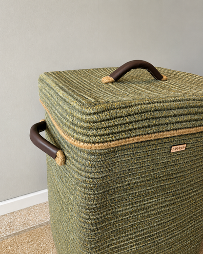 Timeless Olive Rectangular Laundry Basket with Wheels and Lid