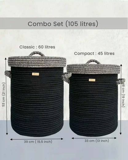 👑 Black Laundry Basket With Monochrome Lid and Wheels