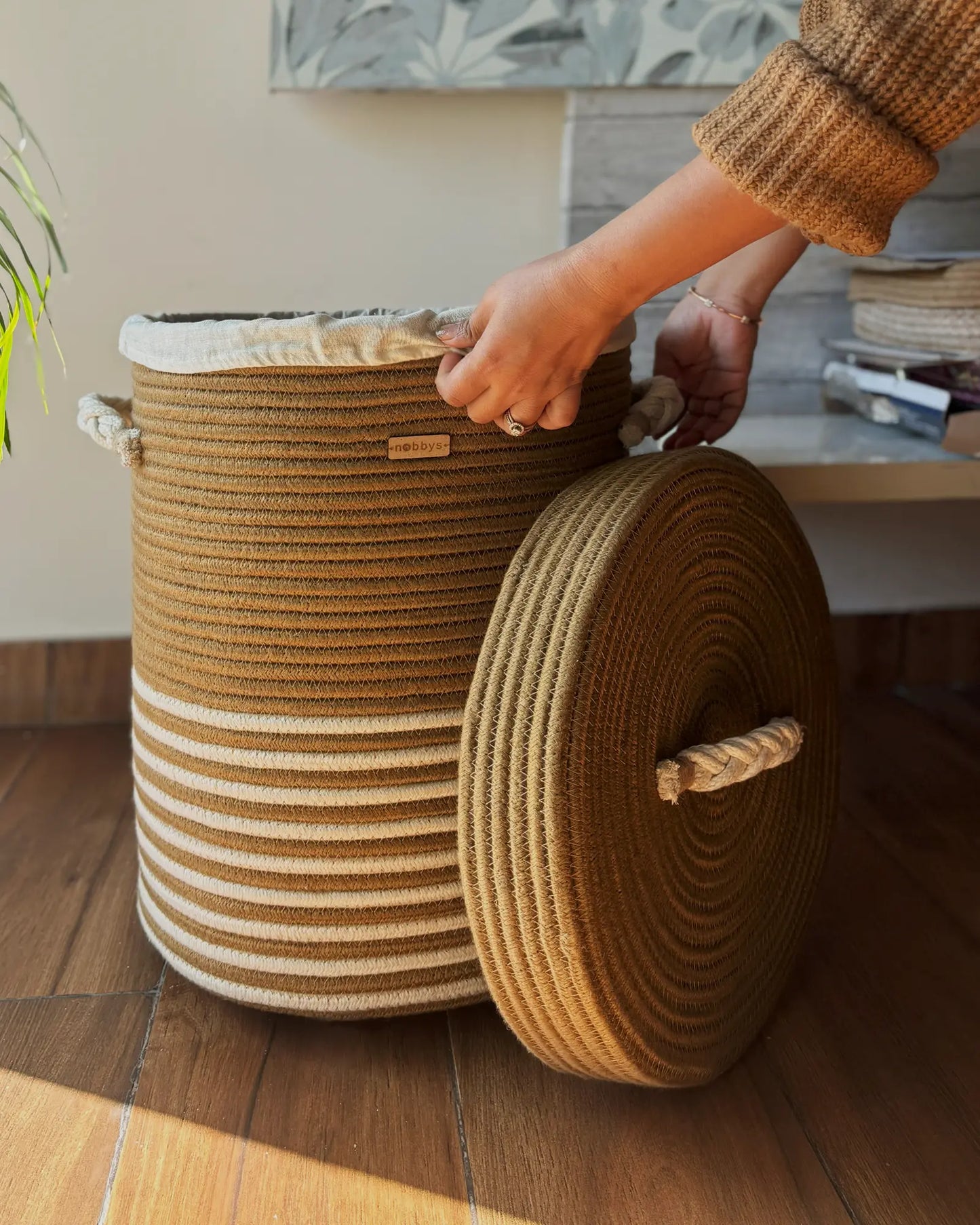 👑Elite - Earthy Essence Round Laundry Basket With Wheels