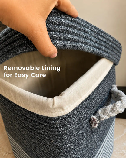 Denim Blue Rectangular Laundry Basket with Lid and Wheels