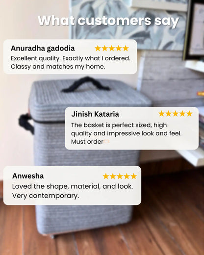 👑 Elite - Silver Grey Rectangular Laundry Basket with Wheels and Lid