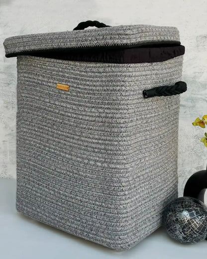 grey laundry basket with lid and wheels 