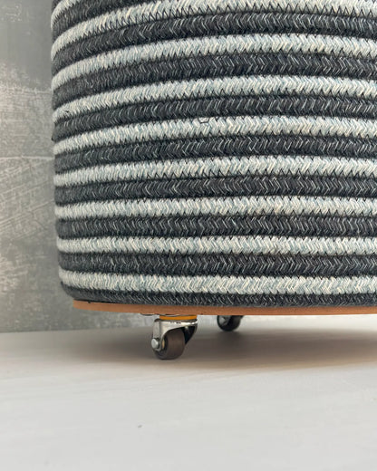 👑 Elite  - Denim Blue Round Laundry Basket with Lid and Wheels