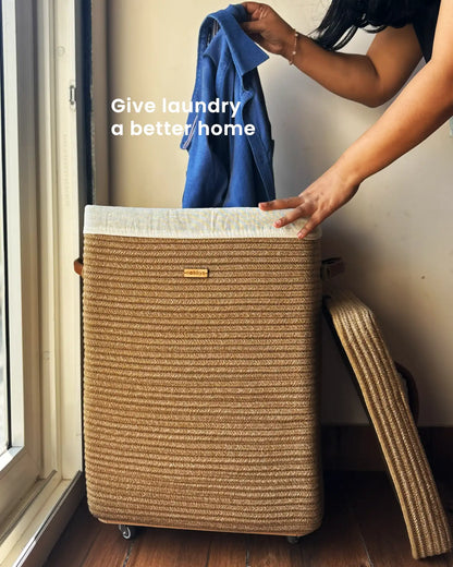 👑 Elite - Woven Roots Laundry Basket with Lid and Wheels