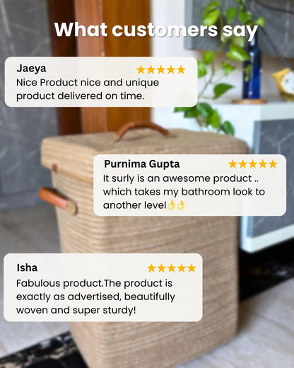 👑 Elite - Woven Roots Laundry Basket with Lid and Wheels