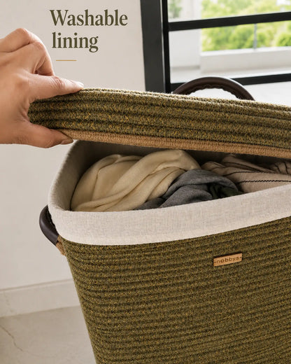 Timeless Olive Rectangular Laundry Basket with Wheels and Lid