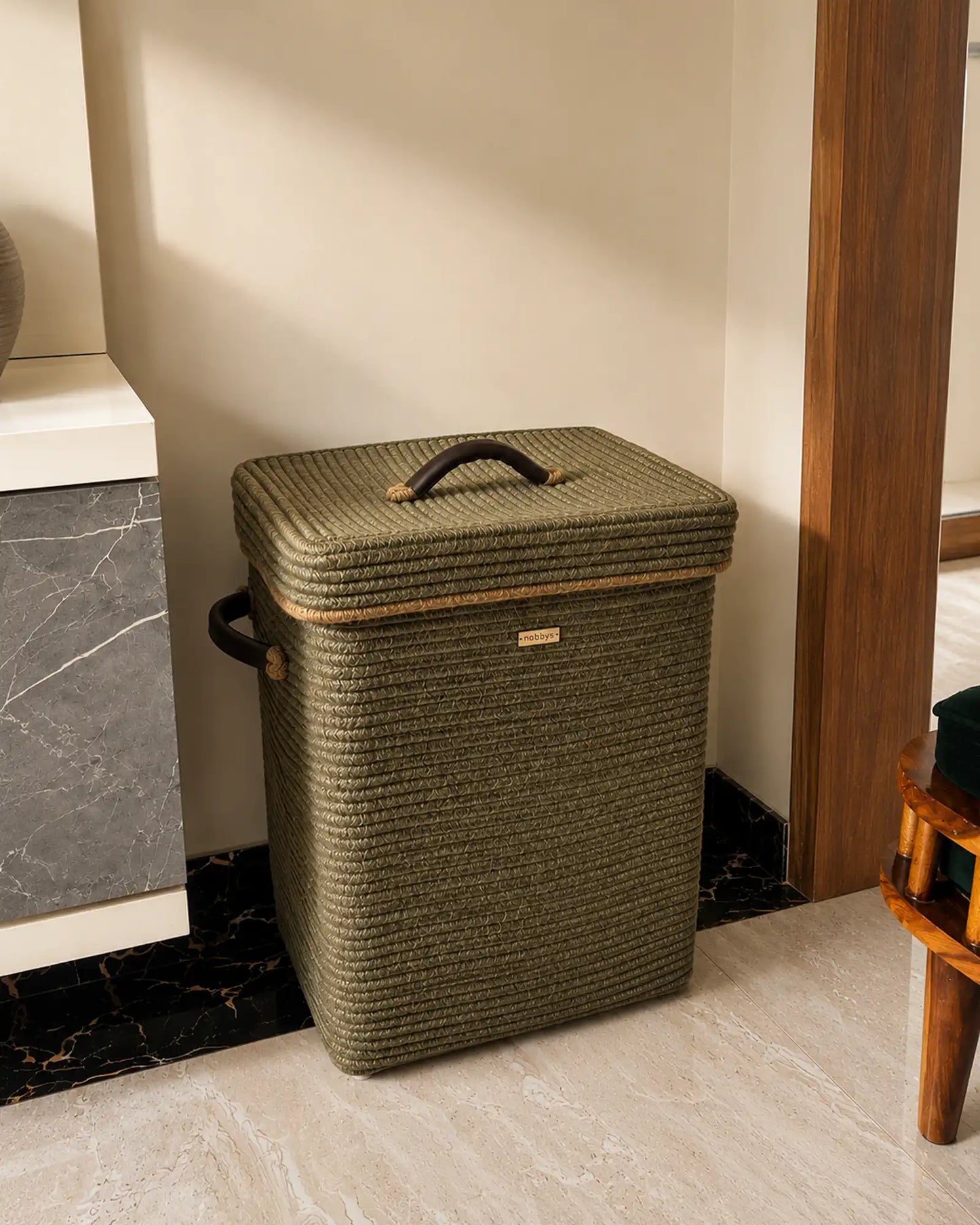 Timeless Olive Rectangular Laundry Basket with Wheels and Lid