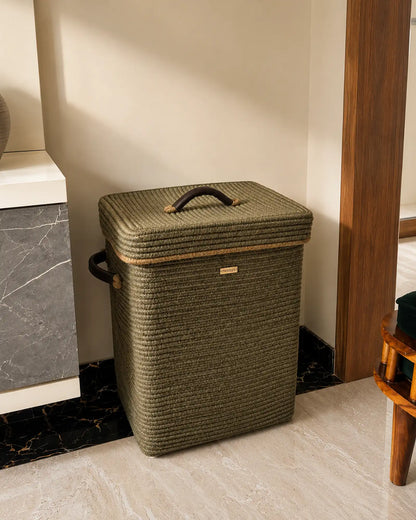 Timeless Olive Rectangular Laundry Basket with Wheels and Lid