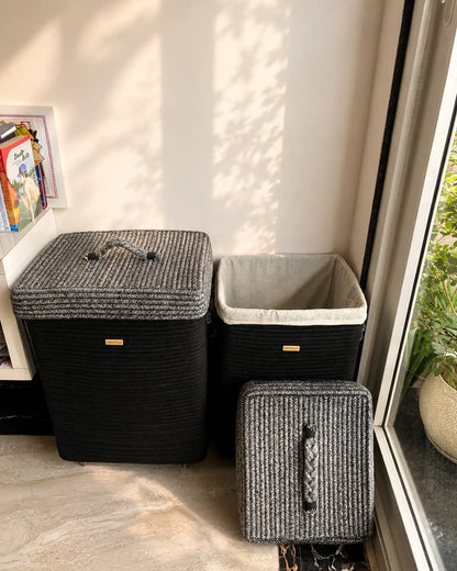 Midnight Duo Laundry Basket with Wheels and Lid