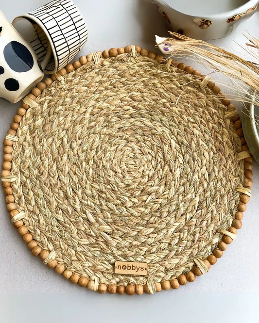 Braided Paddy Stubble Placemat With Wooden Beaded Edges Nobbys