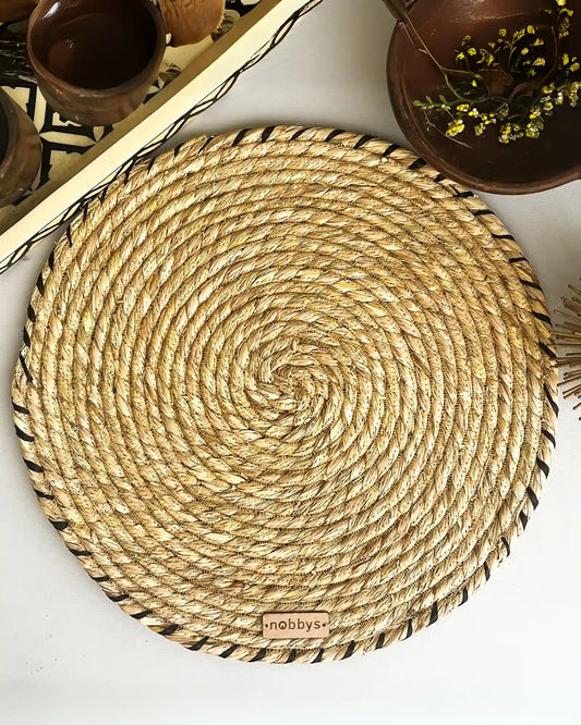 Black Raffia Coiled Golden Grass Placemat Nobbys