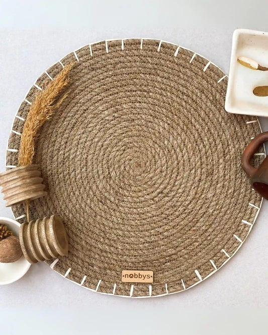 Jute Round Placemat With Raffia Embroidery Nobbys