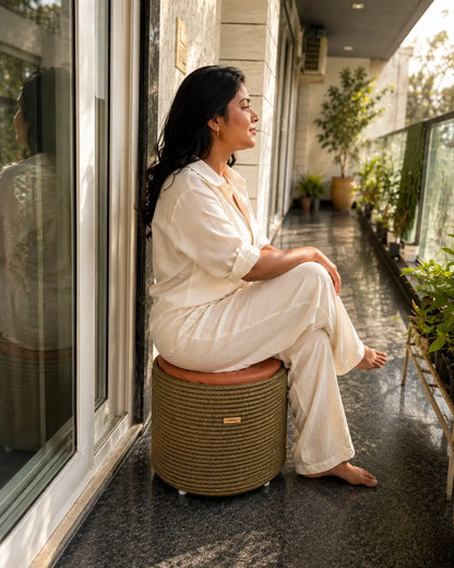 Olive Luxe Pouf