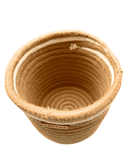 Jute Rope Planter With Raffia Embroidery Edge (5.5"D x 5.5"H)