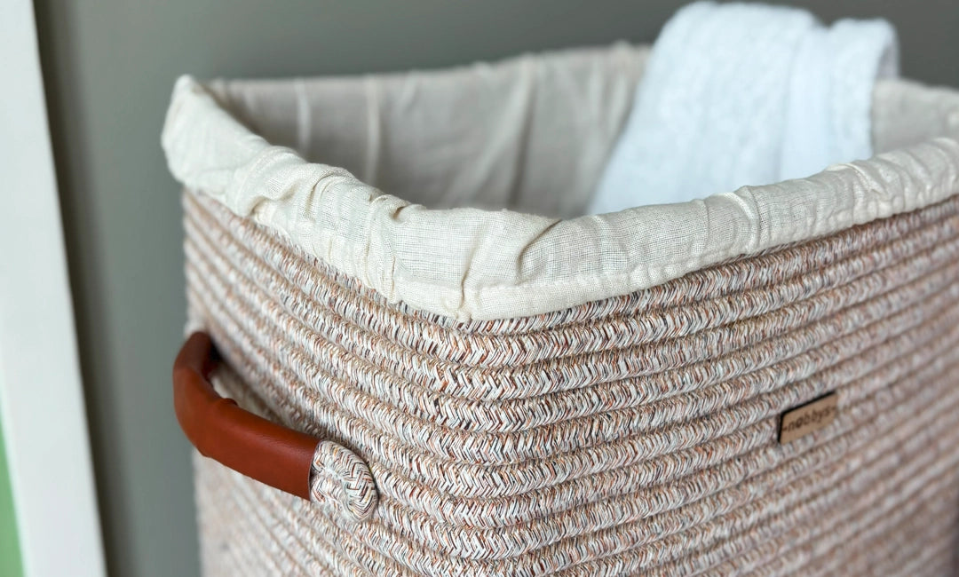 laundry basket with leather handles 